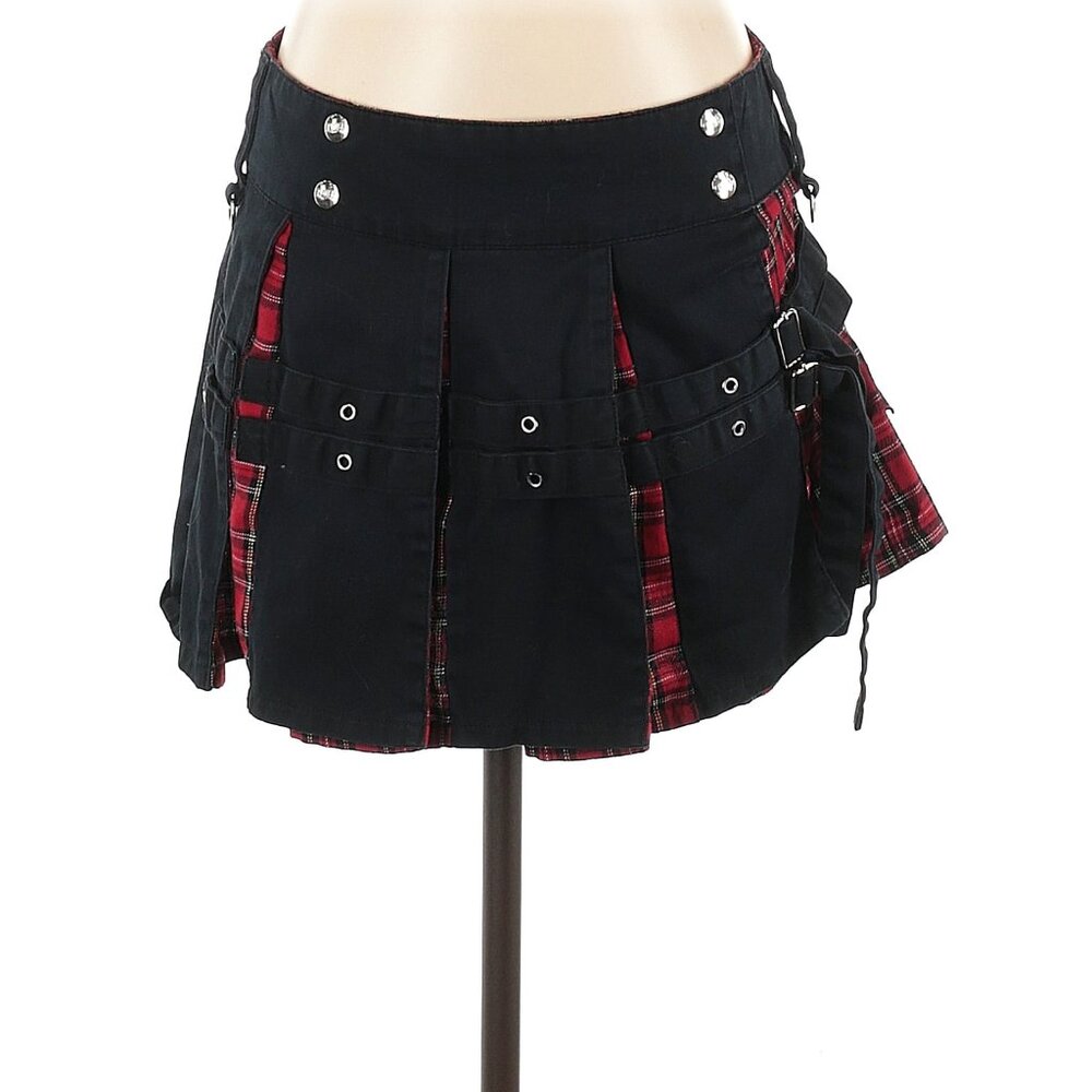 Red Black Plaid Pleated Skirt Y2K GOTH PUNK EUC VINTAGE RARE